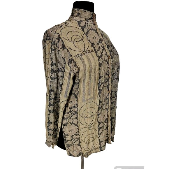 PLATINUM DOROTHY SCHOELEN Women Button Up Tunic Top Size L Floral Metallic 214P - Picture 2 of 6